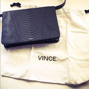 Vince black leather python V crossbody bag